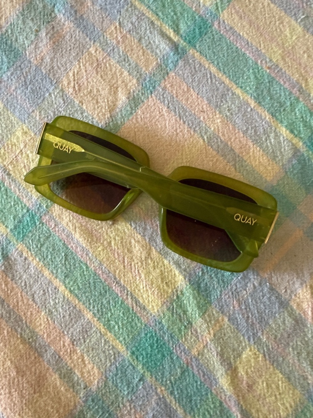 Quay Australia Olive Tone Square Sunglasses with Dark Lenses - Picture 3 of 3